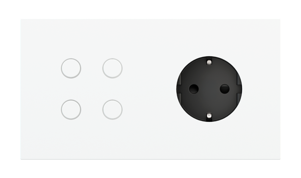 Ekinex Proxima · Rectangular solution Proxima series for a 4-fold button and a power socket - DE, FR, IL · Կառավարման սարք