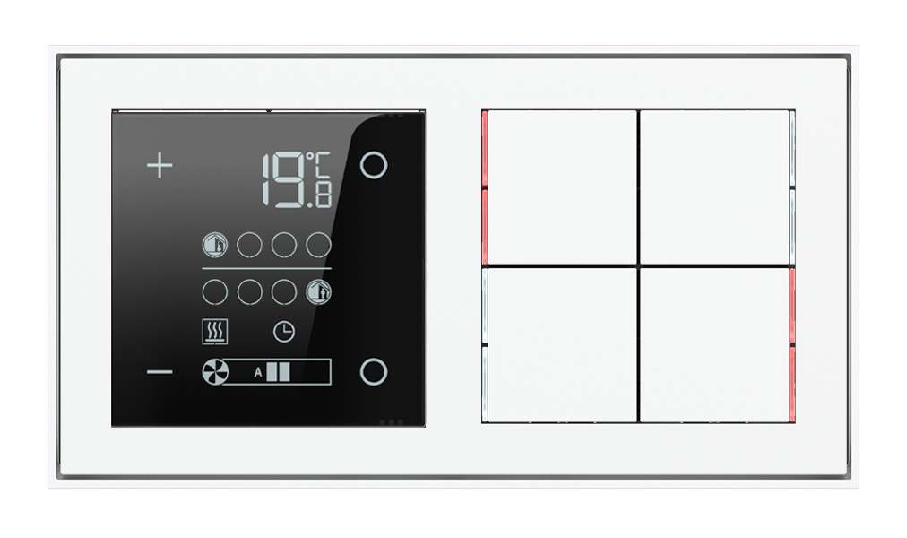 Ekinex 71 · Room thermostat and pushbutton for 2-fold plate · Управление климатом
