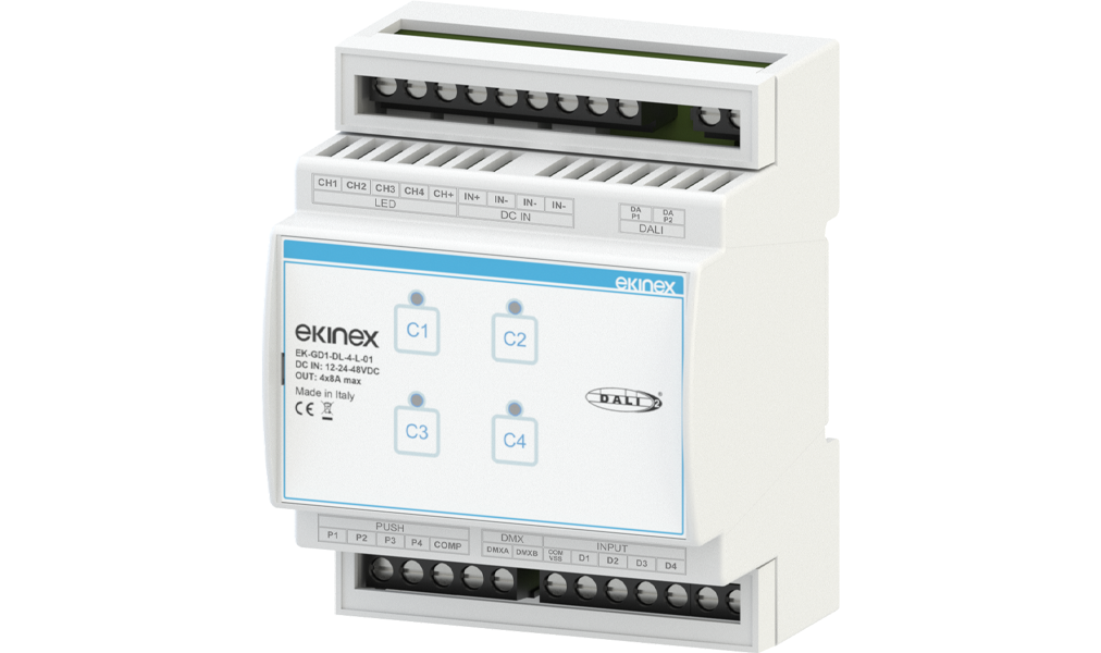 Ekinex DALI dimmer 12/48 Vdc 4 channels multifunction · Управление освещением