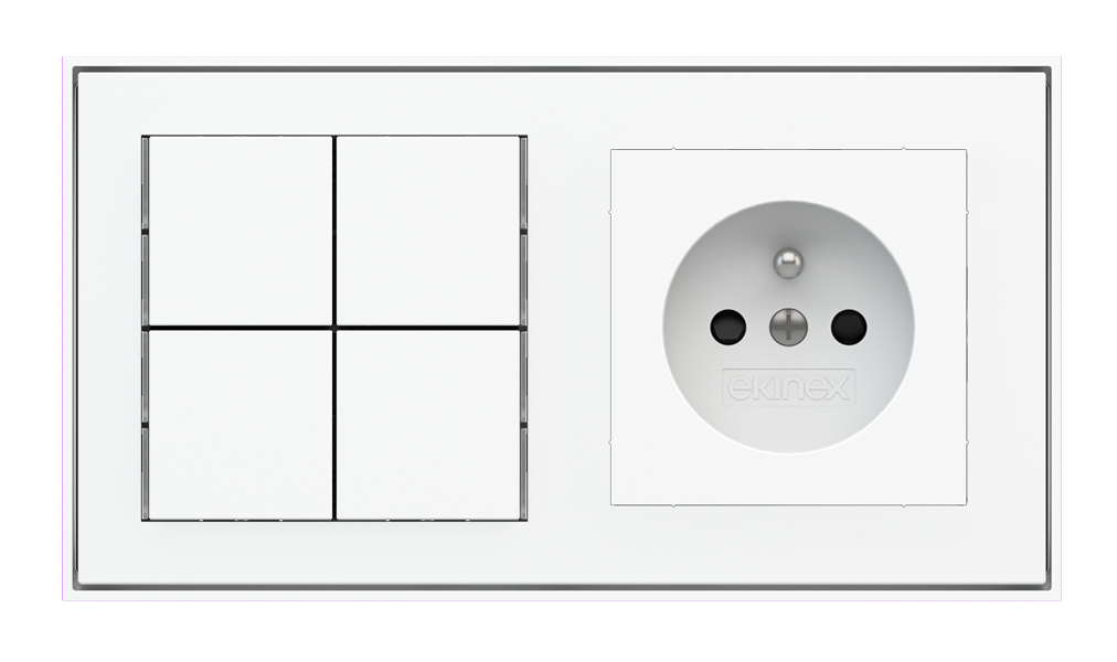 Ekinex 71 · Basic Pushbutton (NO LED) and socket point for 2-fold plate (60x55 mm module) - FR