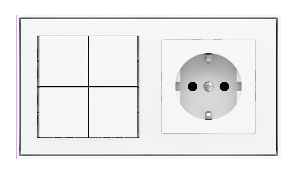 Ekinex 71 · Basic Pushbutton (NO LED) and socket point for 2-fold plate (60x55 mm module) - Schuko