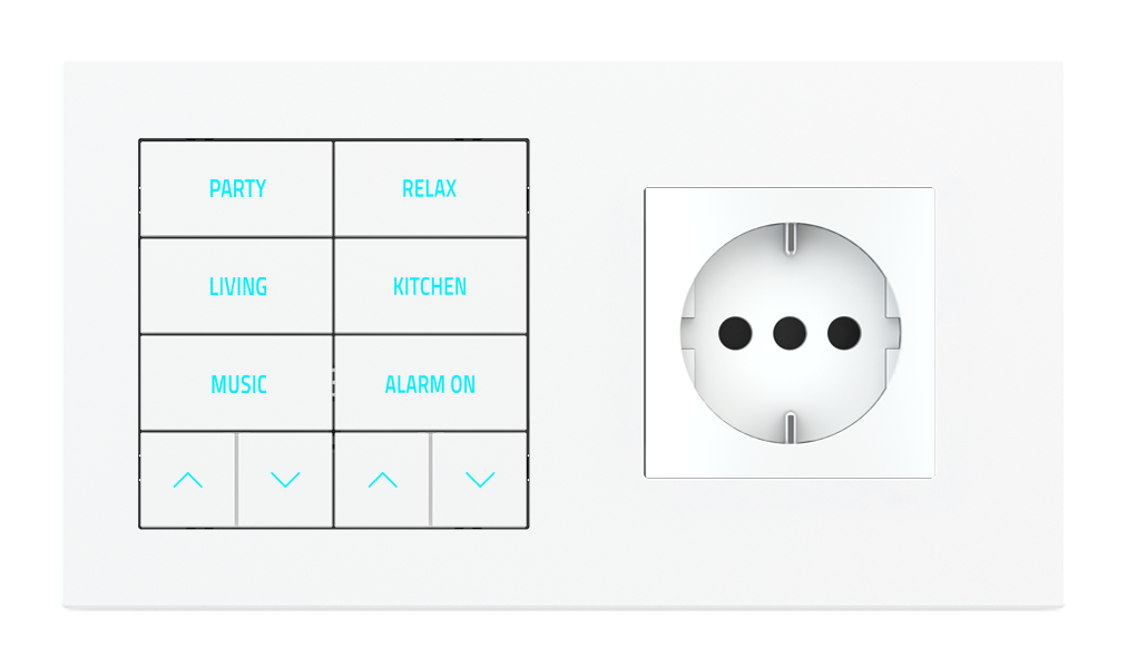 Ekinex 20venti · 10-fold pushbutton with backlit text/symbols, proximity sensor to be used with power sockets for 2-fold plate (60x45 mm module) · Կառավարման սարք