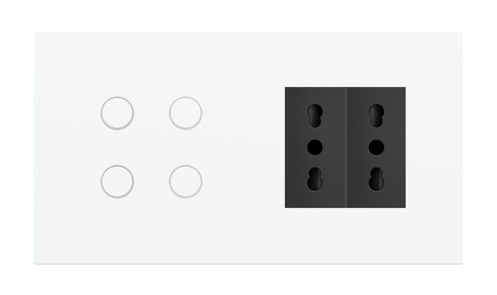 Ekinex Proxima · Proxima series rectangular solution for a 4-fold button and a power socket - module 45x45 mm · Устройство управления