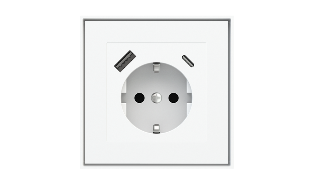 Ekinex Square socket point (55x55 mm module) - Schuko USB