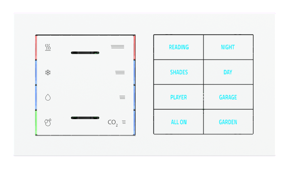 Ekinex 20venti · Multisensor T - U.R. - CO2 eq. and 8-fold pushbutton with backlit text/symbols and proximity sensor for 2-fold plate · Կառավարման սարք