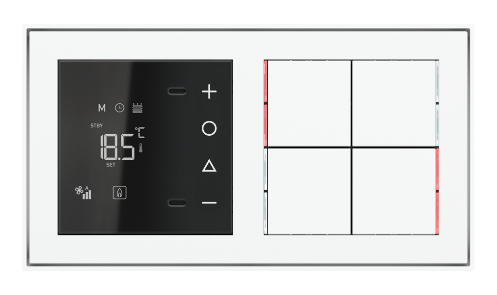 Ekinex 71 · CLIMA CLASSIC room thermostat and pushbutton for 2-fold plate · Կլիմայի կառավարում