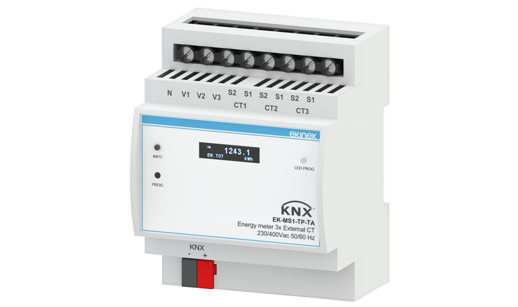 Ekinex Three-phase secondary electricity meter for external KNX current transformers · Հաշվիչ / սնուցման բլոկ