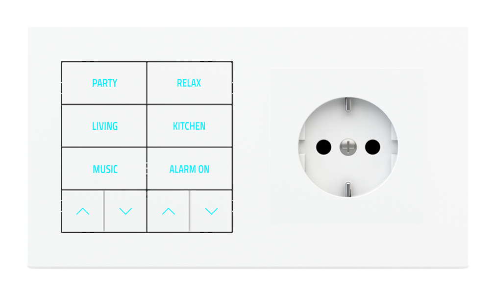 Ekinex 20venti · 10-fold pushbutton with backlit text/symbols, proximity sensor to be used with power sockets for 2-fold plate (60x55 mm module) · Կառավարման սարք