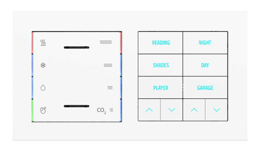 Ekinex 20venti · Multisensor T - U.R. - CO2 eq. and 10-fold pushbutton with backlit text/symbols and proximity sensor for 2-fold plate · Կառավարման սարք