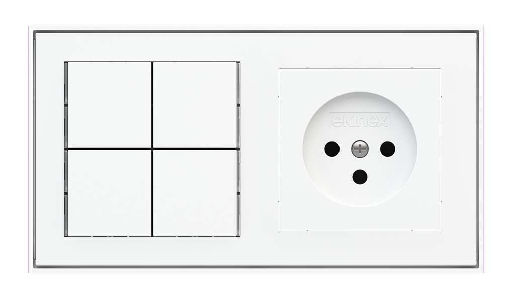 Ekinex 71 · Basic Pushbutton (NO LED) and socket point for 2-fold plate (60x55 mm module) - IL · Կառավարման սարք