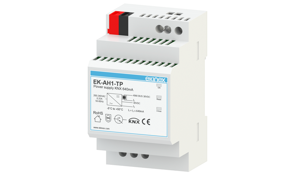 Ekinex KNX bus power supply 640 mA with 30 Vdc auxiliary output · Հաշվիչ / սնուցման բլոկ