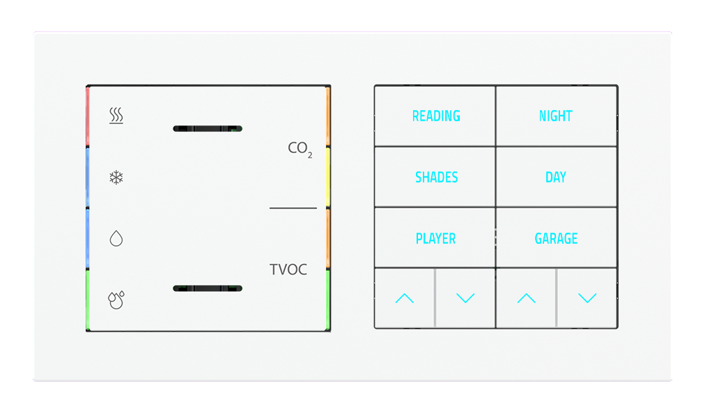 Ekinex 20venti · Air quality multisensor with regulator and 10-fold pushbutton with backlit text/symbols and proximity sensor for 2-fold plate · Կառավարման սարք