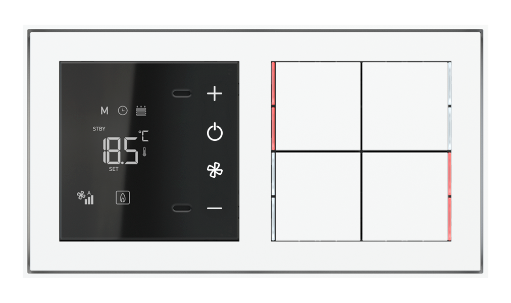 Ekinex 71 · CLIMA EASY room thermostat and pushbutton for 2-fold plate · Управление климатом